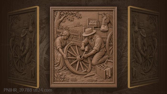 Straw hatted driver at broken wheel 3d STL model