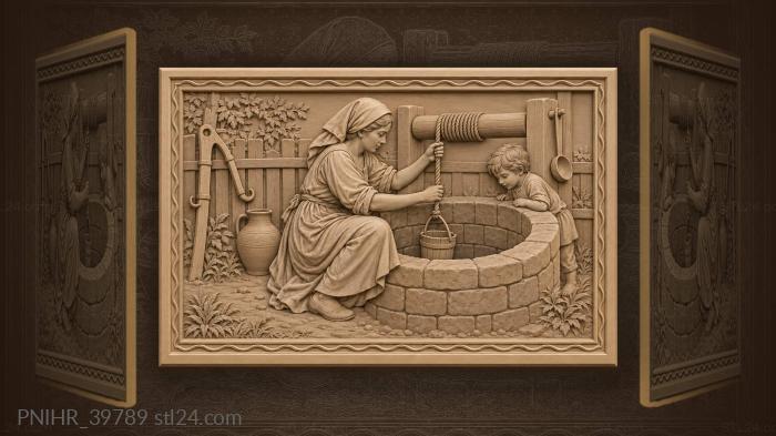 Child helps peasant woman draw water 3d STL model