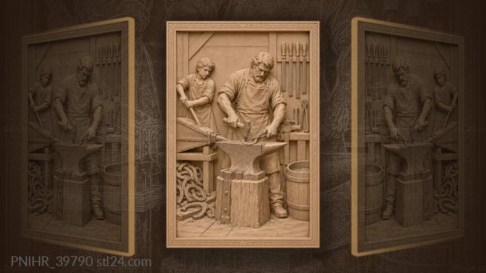 Smith forges horseshoe beside apprentice 3d STL model