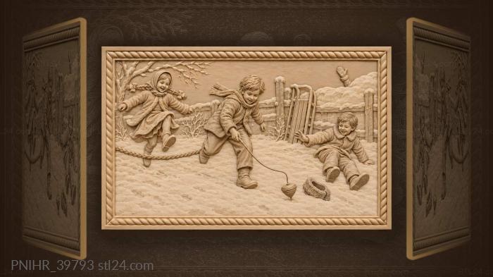 Girl skips rope among playing children 3d STL model