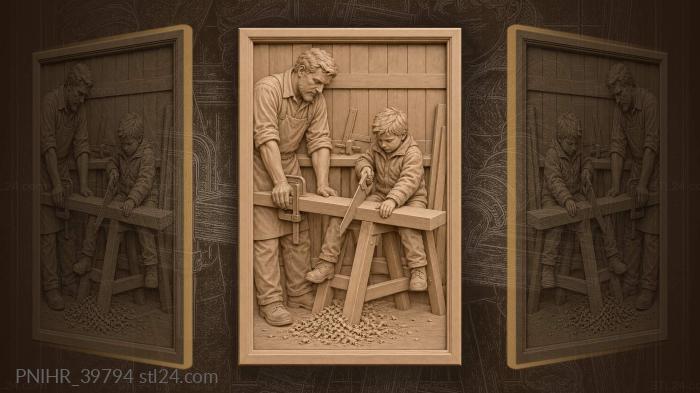 Father clamps plank for boy 3d STL model