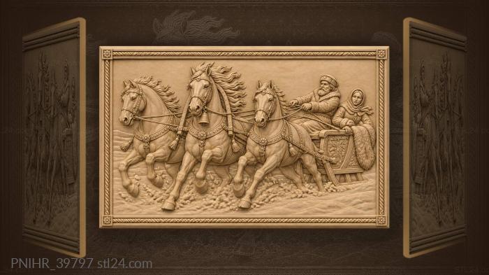 Horses race beneath a ringing collar bell 3d STL model