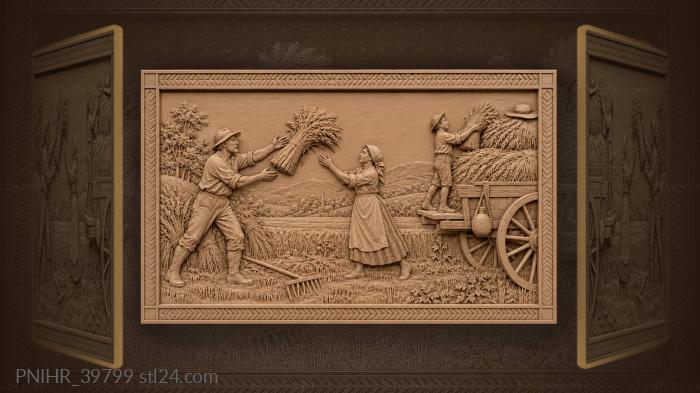 Boy stacks sheaves behind villagers 3d STL model