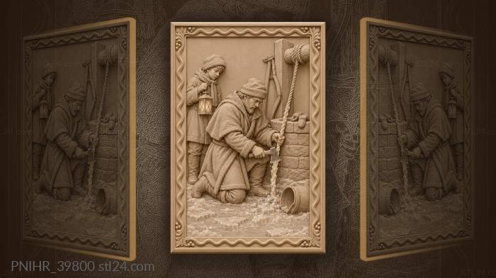 Householder breaks ice while the boy lights 3d STL model