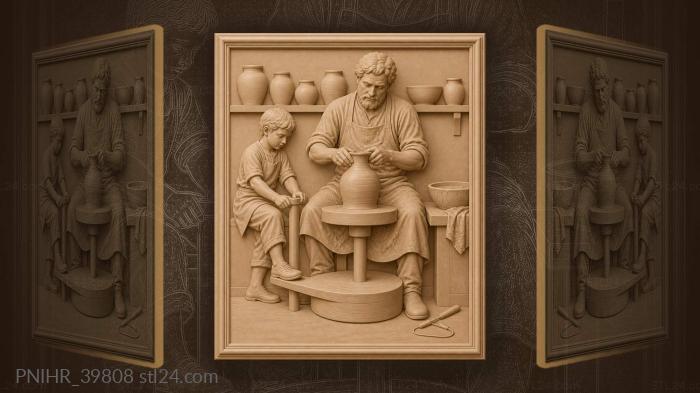 Potter at work with young helper 3d STL model
