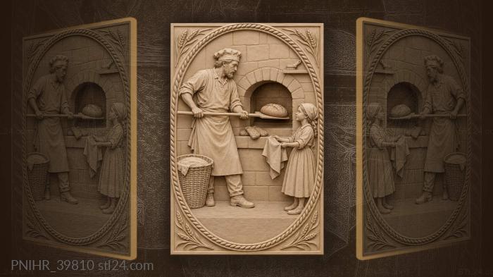 Girl catches rye as the baker serves 3d STL model