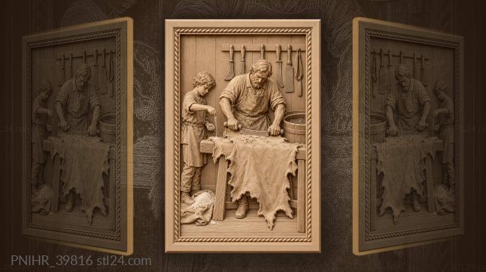 Boy salts hide while tanner works 3d STL model