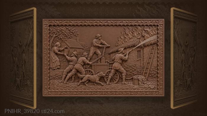 Village fire fighting scene 3d STL model