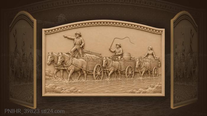 Lead driver guides wagons across river 3d STL model