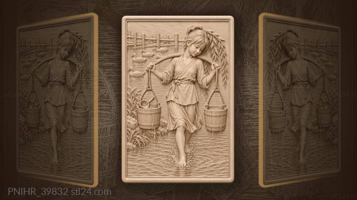 Barefoot girl shoulders water past swimming ducks 3d STL model