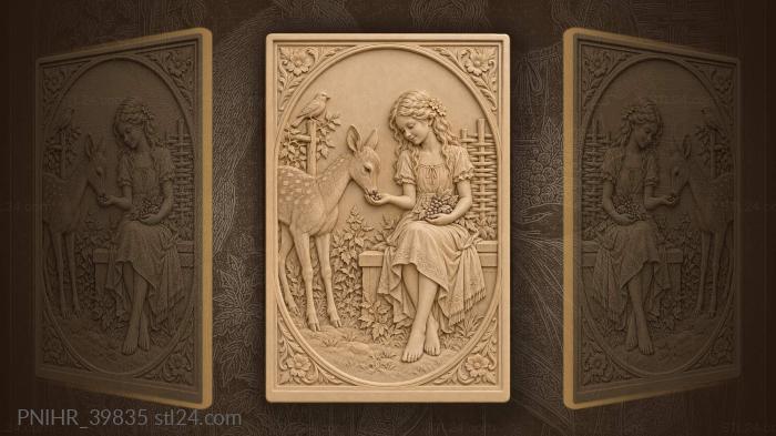Deer takes berries from girls palm 3d STL model