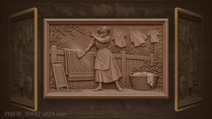 Woman beating rug laundry day 3d STL model