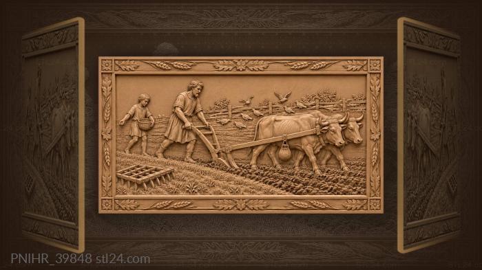 Rural scene with plow and harvest 3d STL model