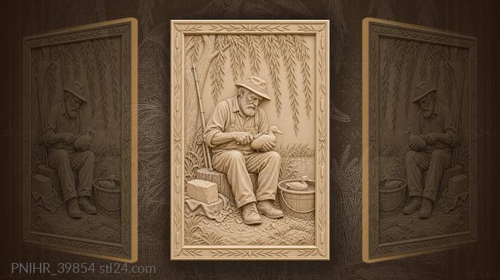 Craftsman whittles duck by river 3d STL model