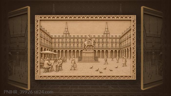 Madrid plaza mayor bustling scene 3d STL model