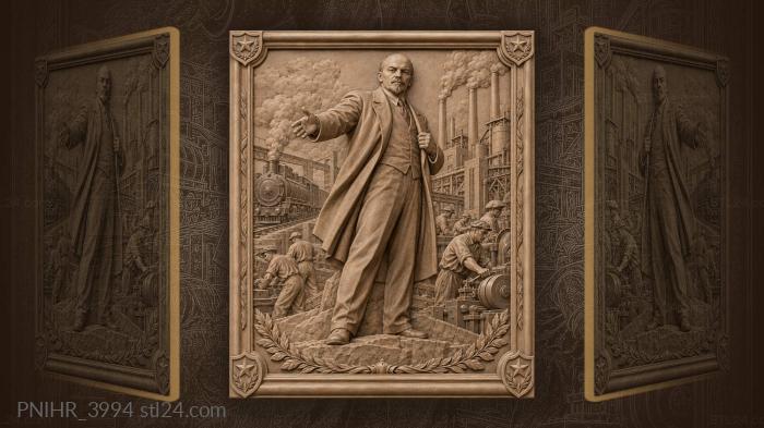 Lenin above factories and a train 3d STL model