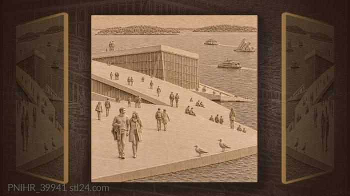 Ferries pass behind oslo climbing crowds 3d STL model