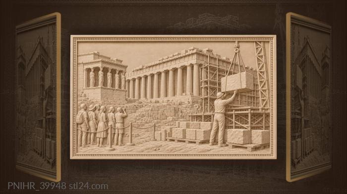 Patient restorer lowers marble beside visitors 3d STL model