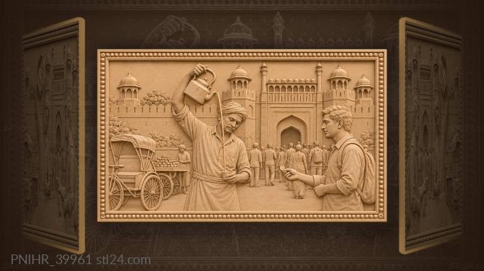 Merchant pours a ribbon as visitors enter 3d STL model