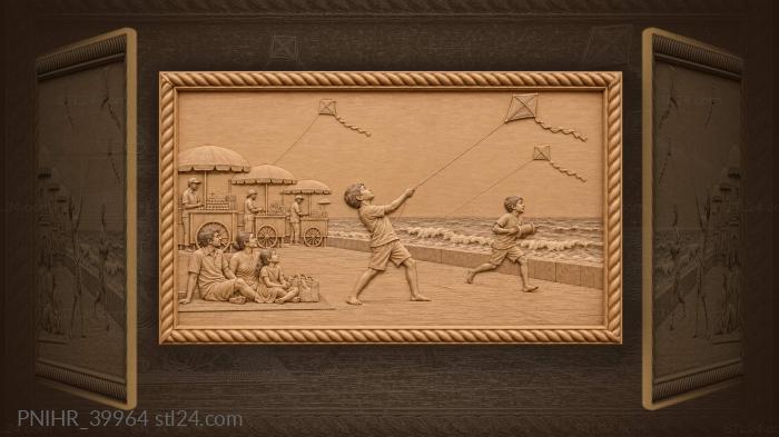 Boys with kites by the sea 3d STL model