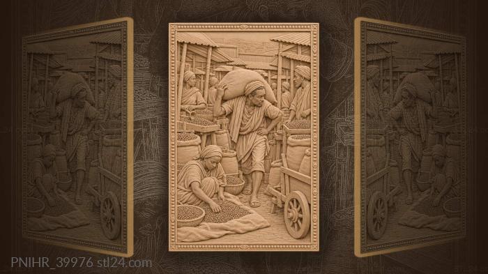 Coffee bearer passes a woman sorting beans 3d STL model