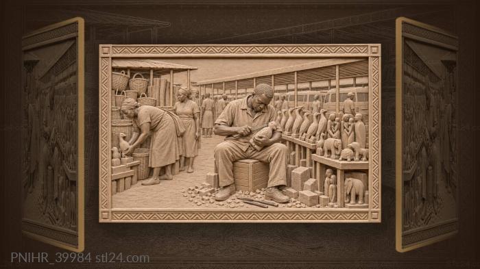 Stone birds ranked along the market stall 3d STL model
