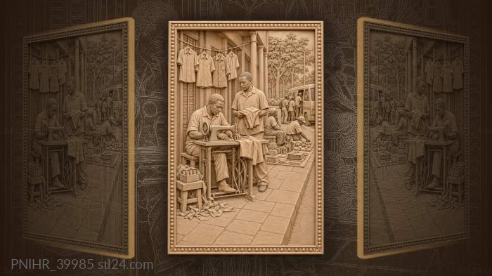 Customer waits while seamster stitches outdoors 3d STL model