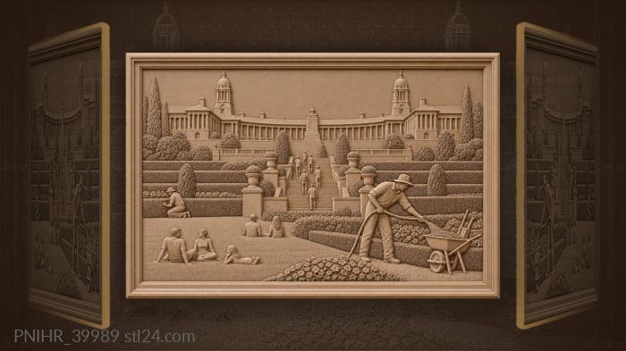 Kneeling groundskeeper trims pretoria hedges 3d STL model