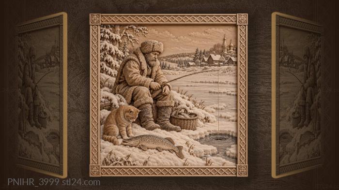 Cozy winter fishing scene 3d STL model