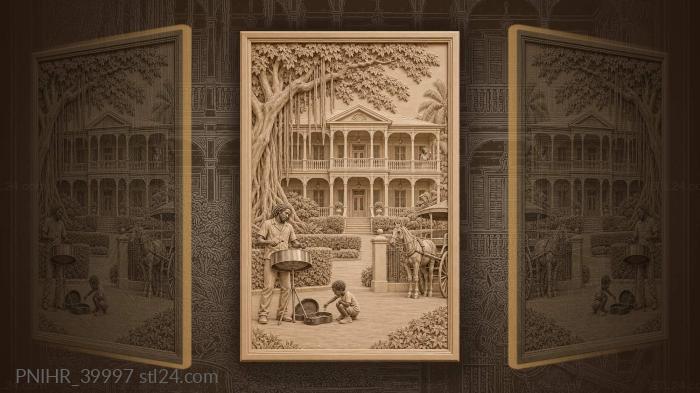 White mansion behind a broad lawn 3d STL model