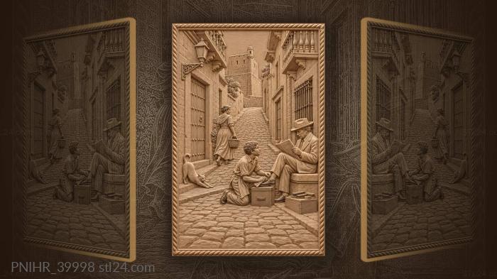 Shoeshine boy at a colonial street corner 3d STL model