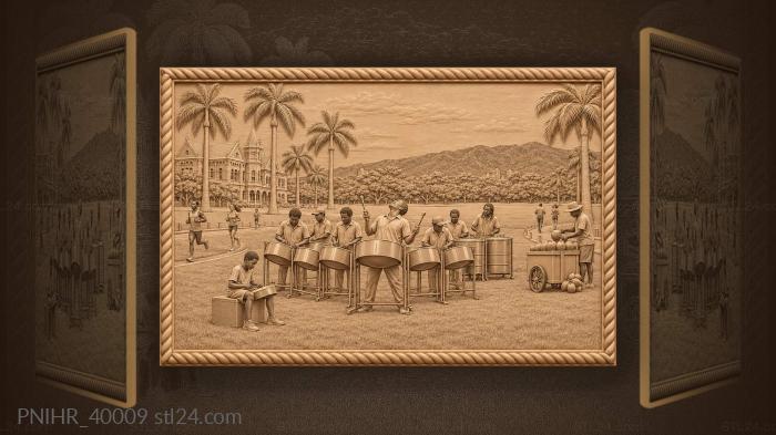 Musicians practice as joggers circle the grass 3d STL model