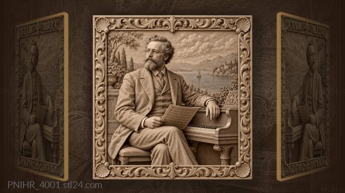 Pyotr Tchaikovsky at the piano by a lake 3d STL model