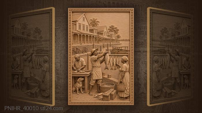 Paramaribo riverside fish market scene 3d STL model