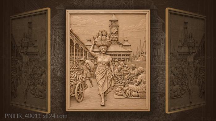 Pineapple seller crosses the bustling riverside market 3d STL model