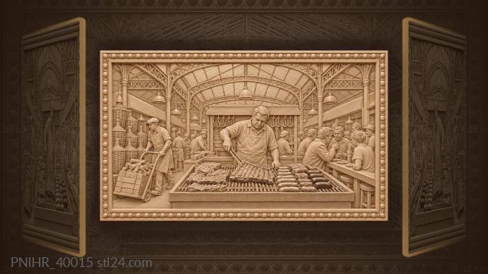 Sausages sizzling along the long grate 3d STL model