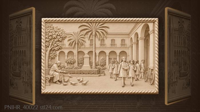 Sucre plaza schoolchildren palm trees 3d STL model