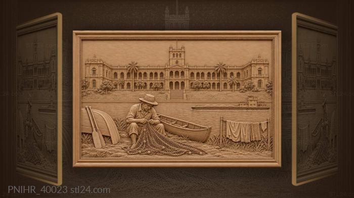 Palace towers over the muddy riverbank 3d STL model