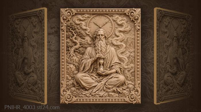 Hourglass below a clock and curling steam 3d STL model