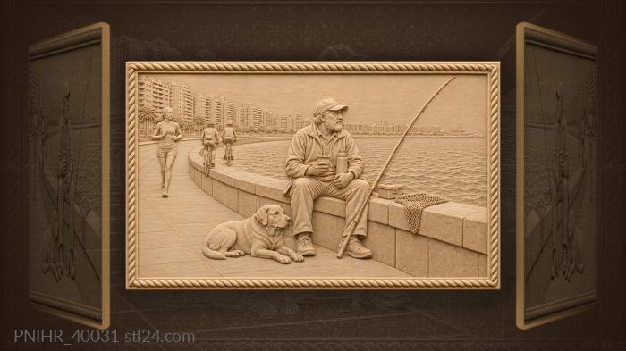Fisherman casts line from montevideo seawall 3d STL model