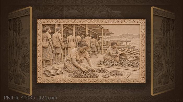 Port moresby market scene with vendor 3d STL model