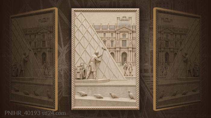 Worker sweeps squeegee down pyramid glass 3d STL model