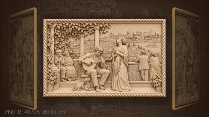 Musician by pergola columns above river 3d STL model