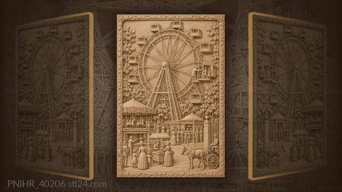 Child boards ferris wheel above fairground 3d STL model