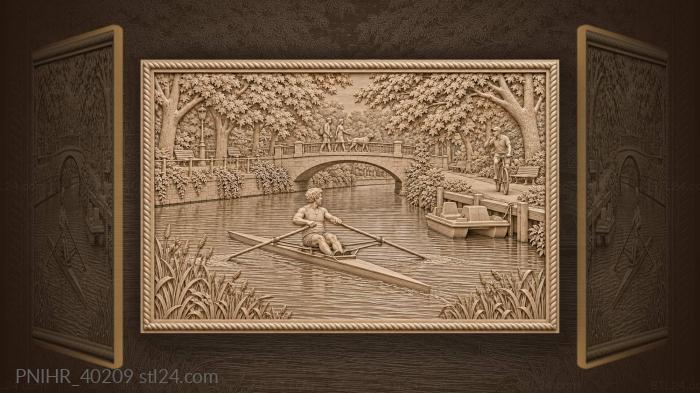 Landwehr canal rower and distant bridge 3d STL model