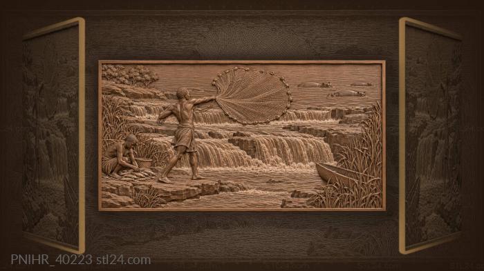 Companion sorts fish as fisherman casts 3d STL model