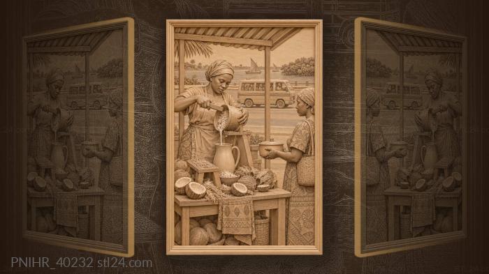 Coconut milk vendor street scene 3d STL model