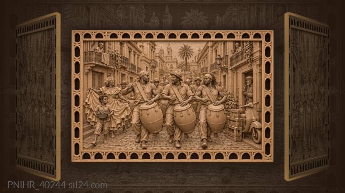 Candombe procession advances between balconies 3d STL model