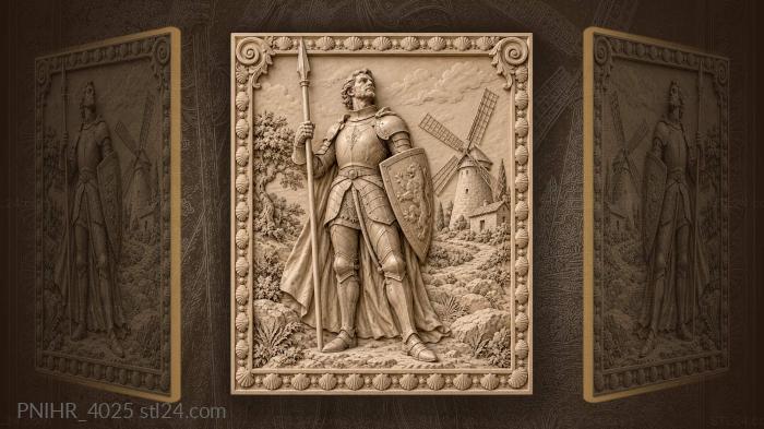 Knight with spear and shield before windmill 3d STL model