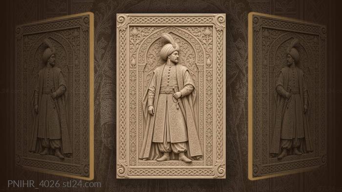 Plumed turban above a buttoned tunic 3d STL model